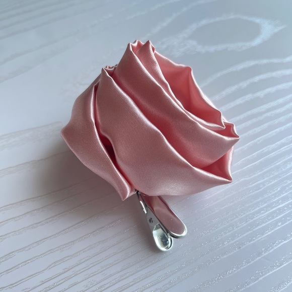 Pink Satin Flower Hair Clip With Rhinestone, Satin Flowers, Hair Clips - Picture 8 of 8